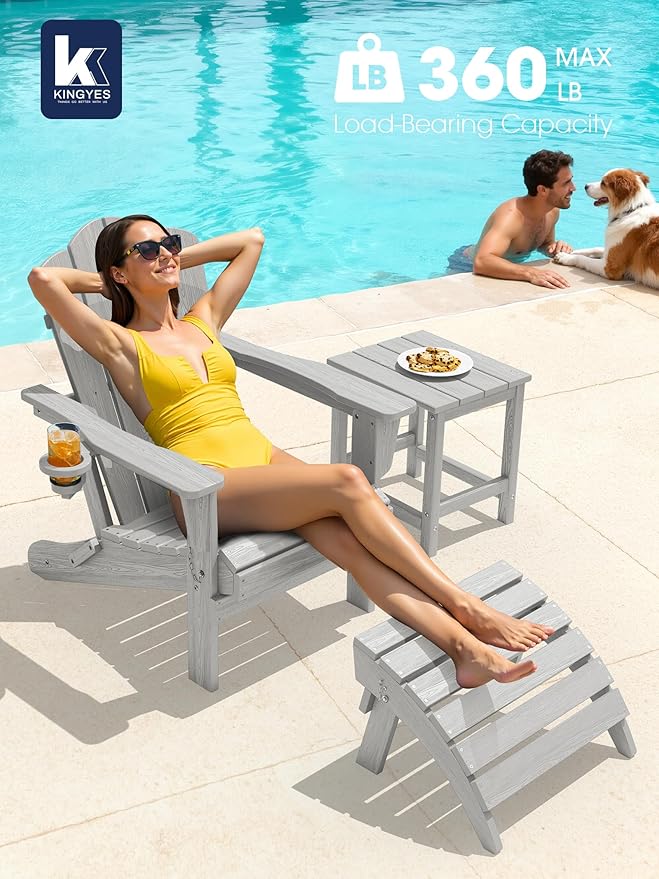 KINGYES Folding Adirondack Chair, HDPE All-Weather Patio Chairs with Cup Holder - Photo 9