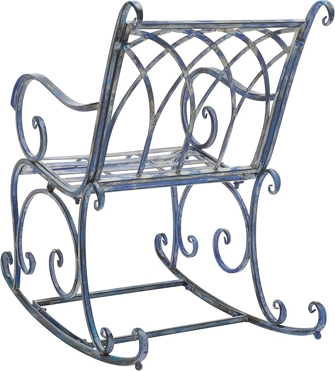 SAFAVIEH Outdoor Collection Medrano Victorian Mossy Blue Wrought Iron Rocking Chair