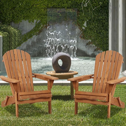 Folding Adirondack Chair Outdoor Patio Chairs Weather Resistant Lounger Chair Lawn Chair with Arms Wooden Accent Furniture for Patio Deck Garden Backyard Deck 1 Pieces Natural