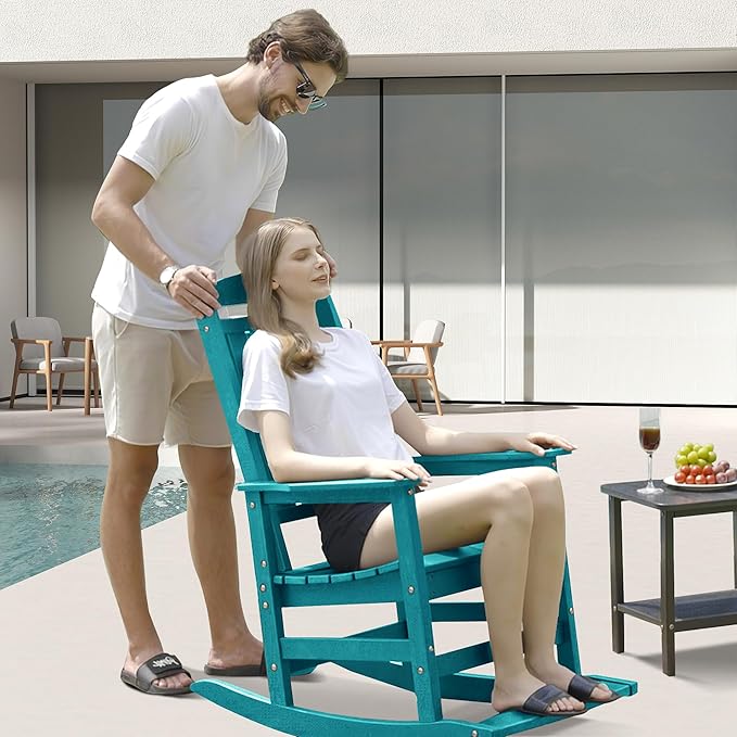 LOUNZY Outdoor Rocking Chair with Footboards Set of 4, HDPE Rocking Chair Patio Porch Rocker with 380lbs Support for Adult, Aruba