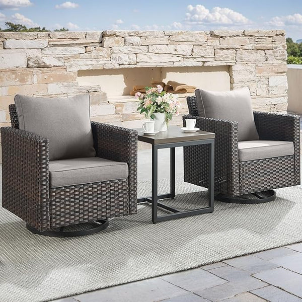 Rilyson Outdoor Patio Swivel Rocker Chairs - 3 Piece Wicker Patio Furniture Bistro Swivel Rocking Chairs Set with - Photo 1