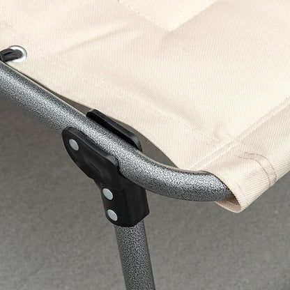 Outsunny Padded Folding Chaise Lounge Chair, Outdoor 6-Level Reclining Camping Tanning Chair with Headrest for Beach, Yard, Patio, Pool, Beige