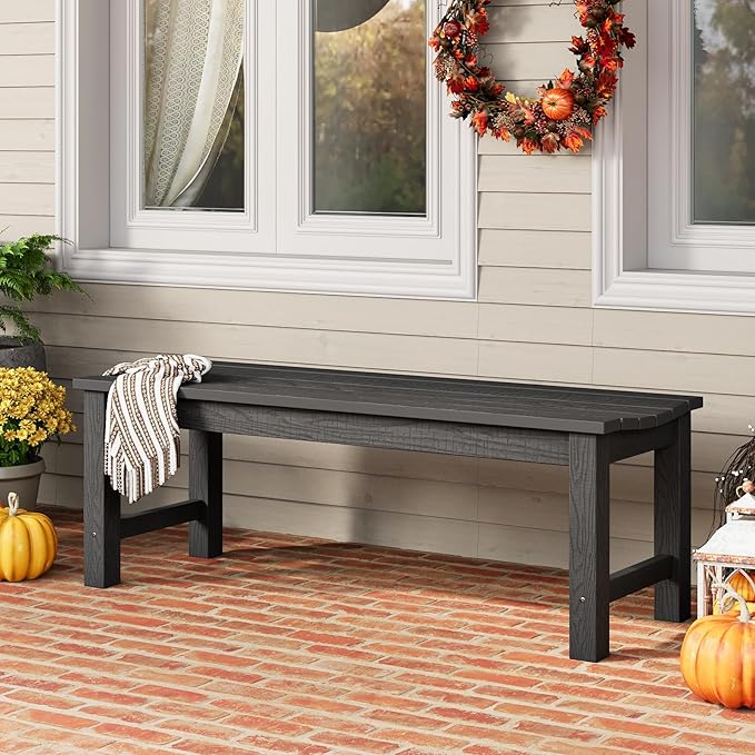 Outdoor Bench, 2-Person Patio Backless Bench Holds up to 800lbs, Weatherproof Garden Bench That Never Rot and Fade, Suit for Backyard, Porch, Patio, Deck and Entryway (Black)