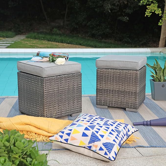 Patiorama 2 Pieces Assembled Outdoor Patio Ottoman - Photo 9
