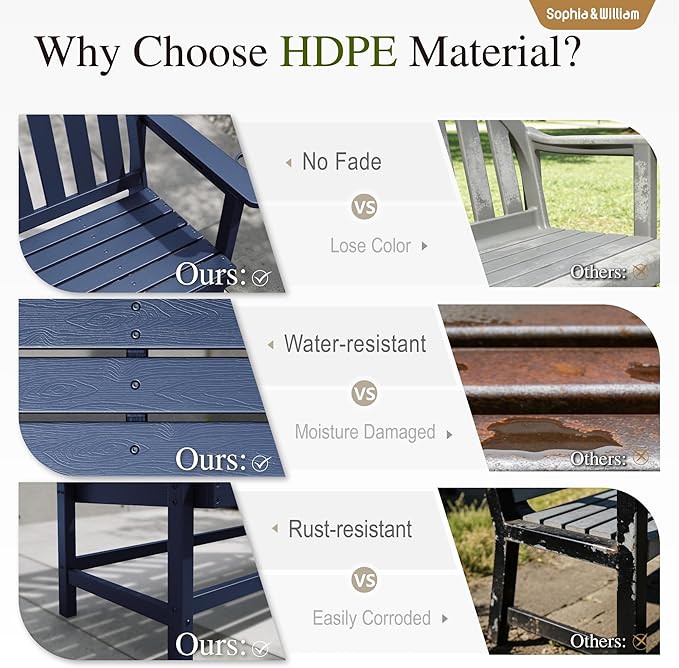 Sophia & William HDPE Outdoor Bench Weatherproof, 2-Person Garden Bench with Cup Holders, 700 lbs Capacity - Photo 8