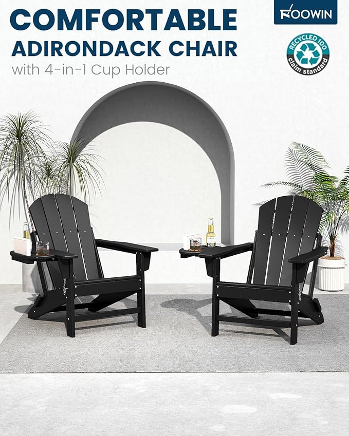 FOOWIN Folding Adirondack Chair, HDPE Adirondack Chairs with Cup Holder - Photo 3