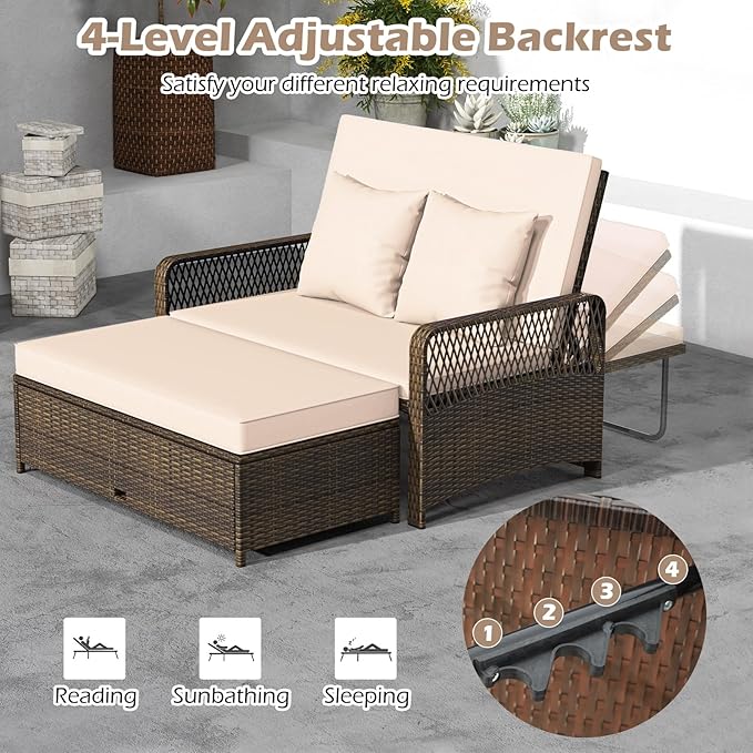Tangkula Patio Rattan Daybed with 4-Level Adjustable Backrest - Photo 6
