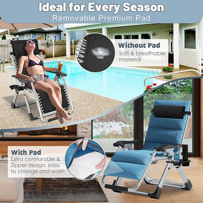Slsy Zero Gravity Chair, Reclining Lounge Chair with Removable Cushion & Tray for Indoor and Outdoor, Patio Recliner Folding Reclining Chair