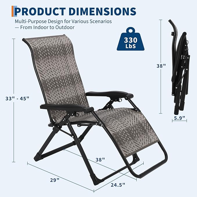 1 Pack Portable Rattan Chaise Lounge Chair, 330lb Capacity - Photo 3