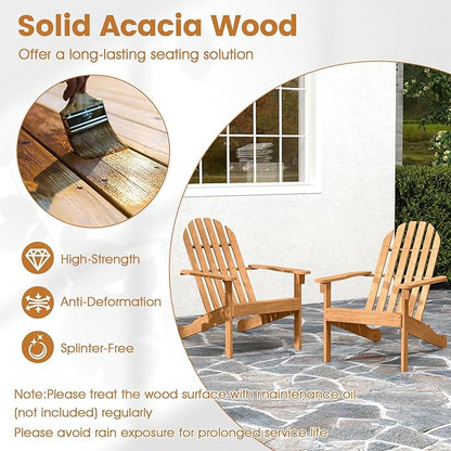 Giantex Adirondack Chair, Acacia Wood Fire Pit Chairs with Inclined Seat & High Backrest, Ergonomic Outdoor Slatted Patio Chair for Lawn, Porch, Backyard, Poolside