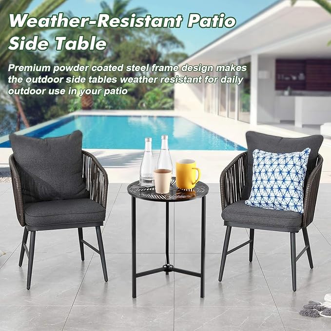 Party Zealot 1-Pack Small Round Metal Side Tables, 13-Inch Black Outdoor End Tables for Patio, Balcony, Porch or Garden – Weather-Resistant Corner Coffee Table for Small Spaces & Indoor Plant Stand