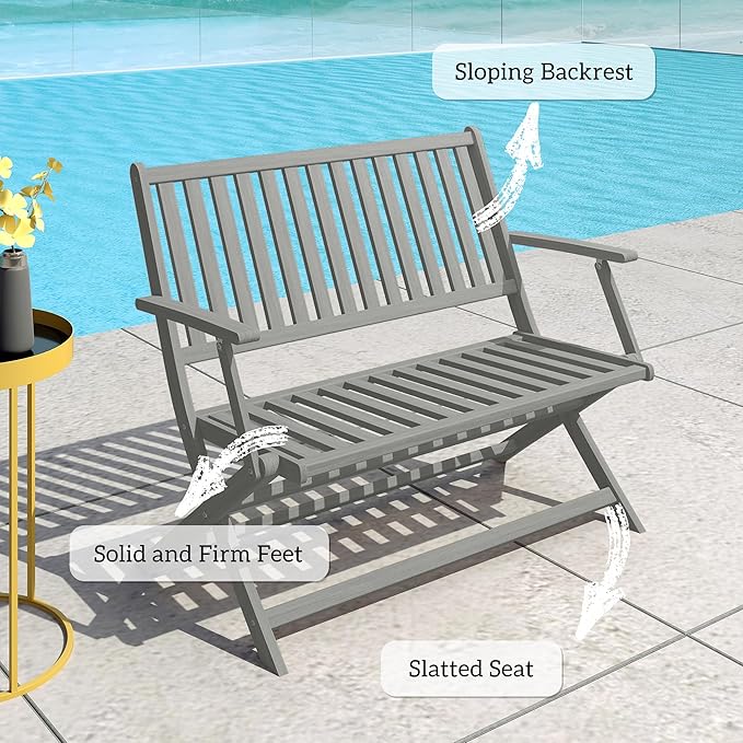 Folding Outdoor Patio Lounge Chairs Loveseat Seating Outdoor, Outdoor Garden Bench, Patio Porch Chair Furniture - Photo 4