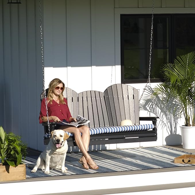 LuxCraft 5' Adirondack Hanging Front Porch Swing with Flip Down Console, Seats Up to 3 - Photo 8