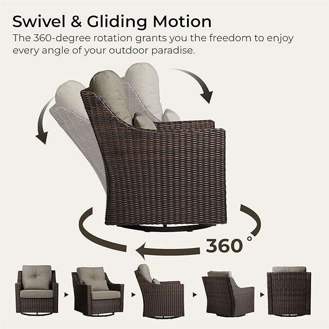 CHITA 6 Pieces Wicker Patio Furniture Set, Outdoor Conversation Set with 2 Pieces Rattan Rocking Swivel Chairs - Photo 4