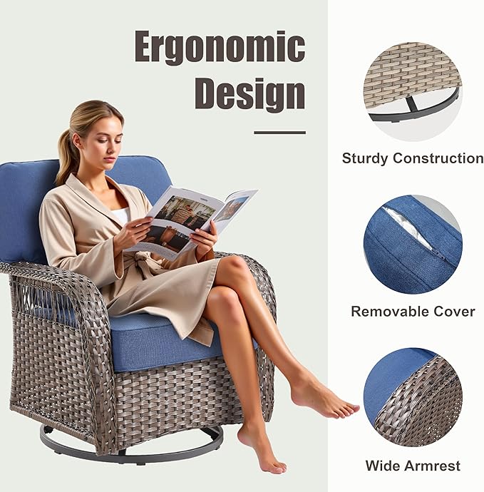 6 Pieces Outdoor Patio Furniture Set, All Weather Wicker Swivel Rocker Patio Chairs High Back Sofa with Ottomans - Photo 8