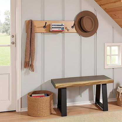 Natrual Solid Wood Live Edge Bench 31"x13"x18"H Rectangle Wooden Entryway Bench Rustic End Table Coffee Side Table Living Room Bedroom Bathroom Patio Outdoor Garden Foot Rest Stool