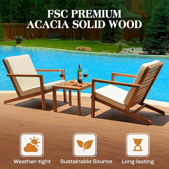IDZO Natural 3-Piece Patio Bistro Sets with Foldable 400lbs Weight Chairs, a 220lbs Shelf Table - Photo 3