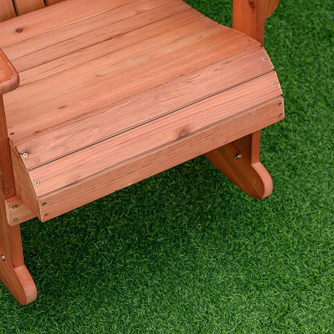 Outsunny Wooden Adirondack Rocking Chair Outdoor Lounge Chair Fire Pit Seating with Slatted Wooden Design, Fanned Back, & Classic Rustic Style for Patio, Backyard, Garden, Lawn, Teak