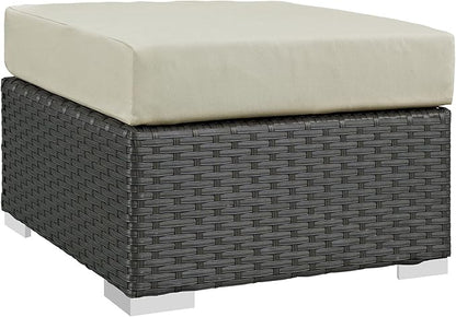 Modway EEI-1855-CHC-BEI Sojourn Wicker Rattan Outdoor Patio Coffee Table, Ottoman, Canvas Antique Beige