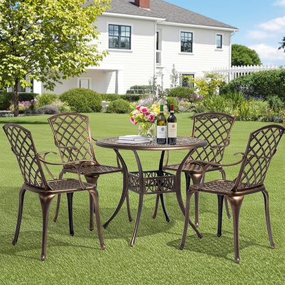 VINGLI Patio Chairs Set of 2, All-Weather Cast Aluminum Outdoor Dining Chairs, Metal Armchairs for Poolside, Backyard, Balcony (Grid Back Without Cushion)