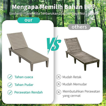 Outdoor Chaise Lounge Chairs Set of 4, 5-Position Adjustable Tanning Lounge Chairs with Wood Texture, All-Weather Resin Patio Lounge Chair for Pool, Garden, Deck, Beach, Striped Grey