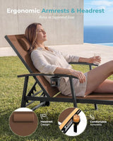 Ciokea Outdoor Lounge Chair with Pillow Set of 2, 5-Position Aluminum Chaise Lounge with Wheels & Armrests - Photo 3
