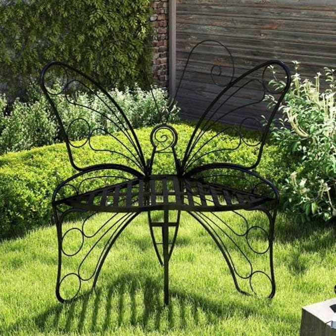 Outdoor Bench Patio Seating, Modern Butterfly Shaped Metal Garden Bench, Park Bench Outdoor Seating, Multifunctional Chair for Garden, Patio, Park, Entrance
