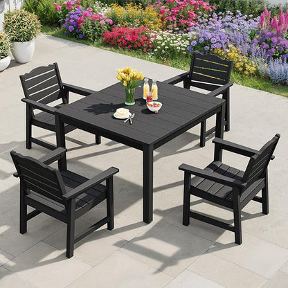 Outdoor Dining Table, Weatherproof 34" Square HIPS Patio Dining Table for 4, with 2" Umbrella Hole, Outdoor Table for Backyard Deck Poolside, Black