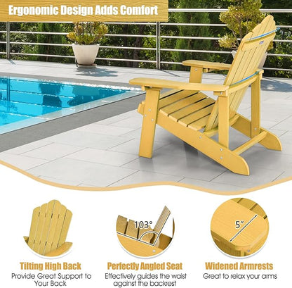 Giantex Outdoor Adirondack Chair - Oversized Patio Chairs w/Hidden Cup Holder, Realistic Wood Grain, 380 LBS Weight Capacity, Weather Resistant Firepit Chairs for Backyard, Garden (1, Yellow)