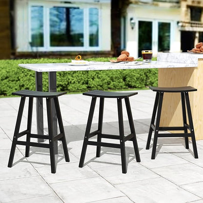 Costaelm All-Weather Bar Stools Set of 3, 29" Height Outdoor Bar Stools, Adirondack Poly Patio Bar Stool for Patio, Deck, Kitchen Counter and Garden, Black