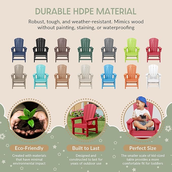 WestinTrends Malibu Kids Outdoor HDPE Adirondack Plastic Patio Chair, Red