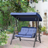 Outsunny 2-Person Patio Swing Bench with Adjustable Shade Canopy, Soft Cushions, Throw Pillows and Tray, Dark Blue - Photo 2