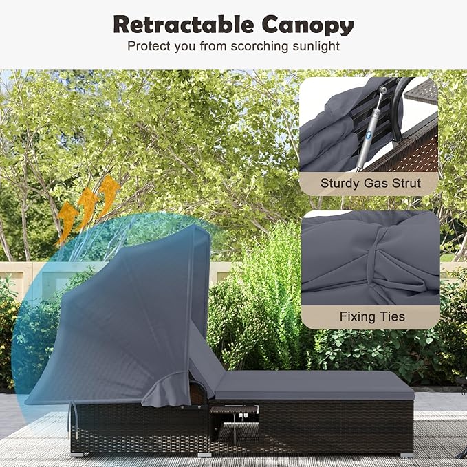 Tangkula Outdoor Rattan Daybed with Canopy & 6-Level Adjustable Backrests - Photo 6