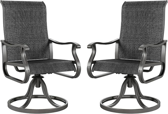 Amopatio Patio Swivel Chairs Set of 2, Outdoor Swivel Rocker Dining Chairs with All Weather Textilene High Back & Metal Frame, for Backyard Deck Lawn Garden, Dark Grey