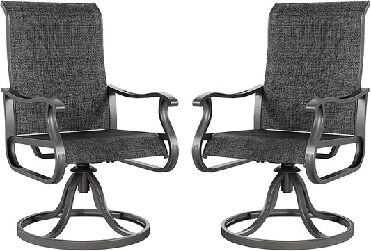 Amopatio Patio Swivel Chairs Set of 2, Outdoor Swivel Rocker Dining Chairs with All Weather Textilene High Back & Metal Frame, for Backyard Deck Lawn Garden, Dark Grey