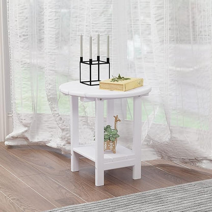 Sundale Outdoor 18" Round Side Table, Patio Water Proof Adirondack Small End Table HDPE Water Resistant 2 Tier Round Outside for Pool, Garden, Beach, White