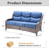 71'' Patio Couch Outdoor Wicker Sofa, Heavy Duty All-Weather Rattan 3-Seater Sofa with Deep Seating and Removable Cover - Photo 8