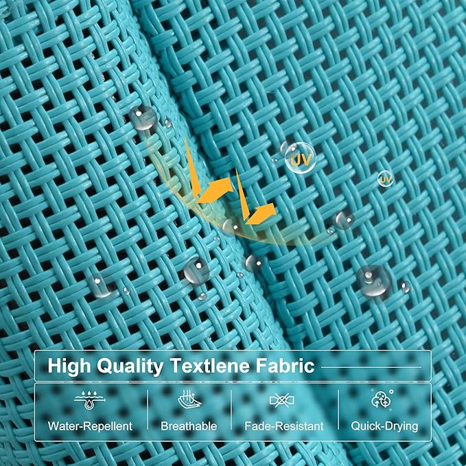 PURPLE LEAF Patio Lounge Chair Set of 3 Outdoor Chaise Lounger Aluminum Frame with Armrest Side Table and Wheels for Pool Outside Sunbathing Tanning Recliner Including Pillows Turquoise Blue