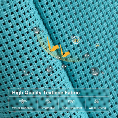 PURPLE LEAF Outdoor Lounge Chair Set of 3 Patio Chaise Pool Lounger Aluminum Frame with Side Table and Wheels for Outside Sunbathing Tanning Recliner Including Pillows Turquoise Blue