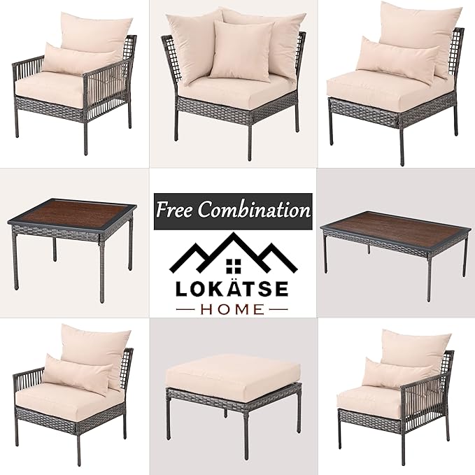 LOKATSE HOME Outdoor Rectangle Coffee Table for Backyard Deck Garden Porch, Brown