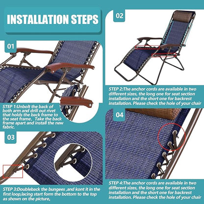 Queekay Chair Replacement Fabric with 4 Bungee Cord Lounge Chair Cloth Mesh Repair Kit for Patio Recliner Outdoor Lawn Pool(63 x 17 Inch,Blue)