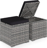RELAX4LIFE Wicker Outdoor Storage Ottoman - 2-Piece Rattan Footstool w/Removable Cushion - Photo 1