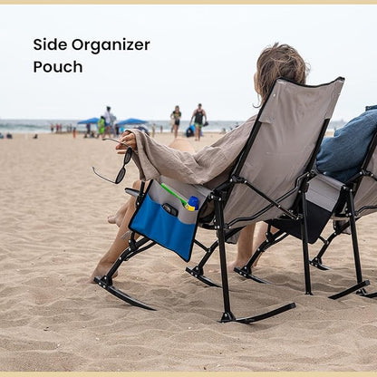 ARROWHEAD OUTDOOR Foldable Rocking Camp Chair with Large Cup Holder, Side Pocket, Space-Saving Folding, Enhanced Swinging Rocker for Camping, Fishing, Patio