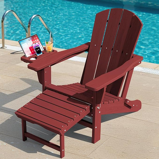 KINGYES Folding Adirondack Chair, Adjustable Backrest with Pull-Out Footrest & 4-in-1 Mobile Phone, Tablet, Cup Holder