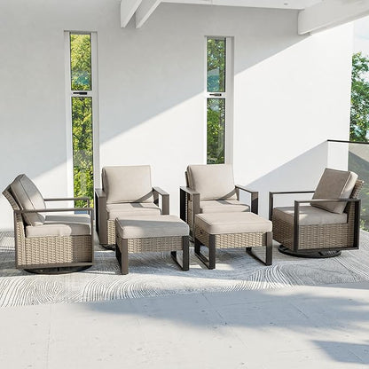 Outdoor Patio Furniture Set, 6 Piece Wicker Patio Conversation with Deep Seating, Thicken Cushions, Outdoor Swivel Rocker Patio Chairs, Metal Outdoor Furniture for Deck, Porch, Yard Use