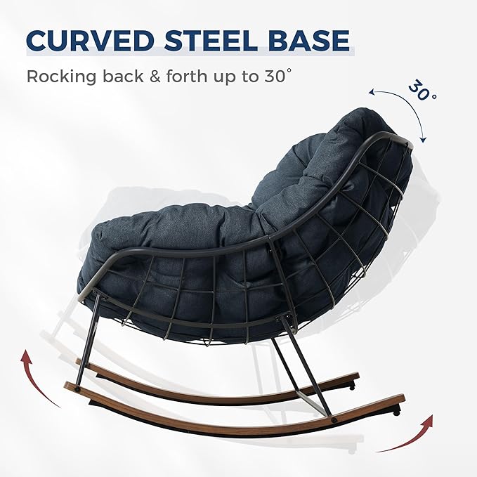 Grand patio Outdoor Rocking Chair, E-Coated Modern Cozy Lounge Rocker Chair with Cushion for Balcony Porch Patio - Photo 5