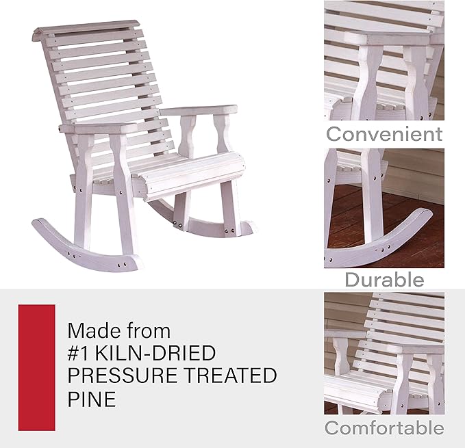 Amish Heavy Duty 600 Lb Roll Back Pressure Treated Rocking Chair (Semi-Solid White Stain)