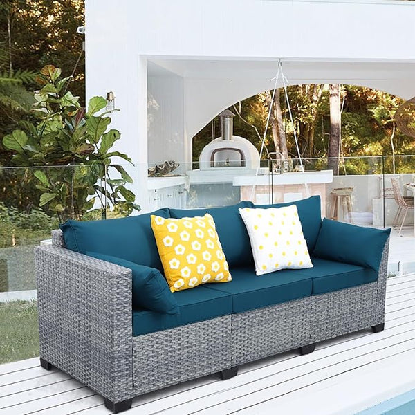Outdoor Couch 3-seat Patio Sofa Outdoor Furniture Deep Seat High Backrest Patio Couch with Non-Slip Cushions and - Photo 1