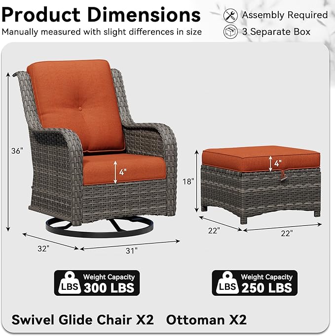 4 Piece Outdoor Wicker Patio Furniture Set, Outdoor Swivel Rocker Patio Chairs Set with Thickened Olefin Cushions - Photo 2