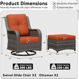 4 Piece Outdoor Wicker Patio Furniture Set, Outdoor Swivel Rocker Patio Chairs Set with Thickened Olefin Cushions - Photo 2